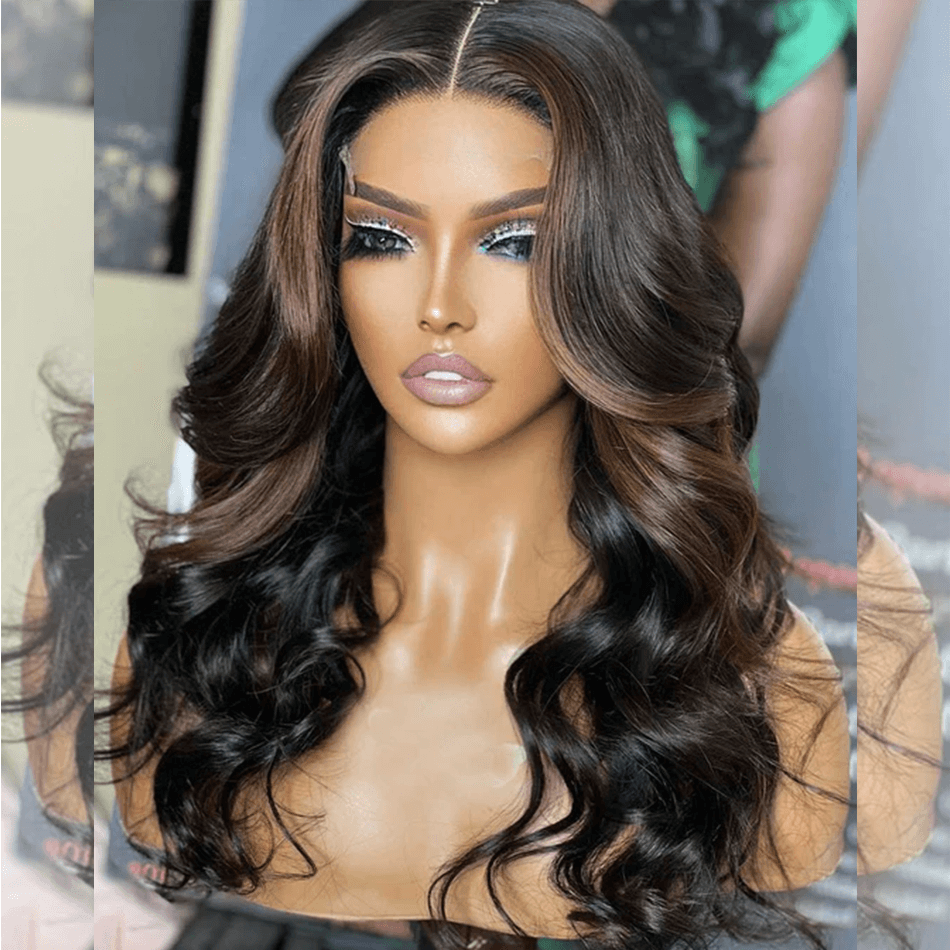 Hairstylist Works 5x5 Glueless Lace Closure Highlights Brown Colored Human Hair Wigs Chest Length