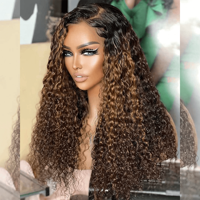 Hairstylist Works 13x6 5x5 Lace Front Closure Curly Human Hair Wigs Mixed Ombre Brown Colored Wigs Full And Bouncy Chest Length