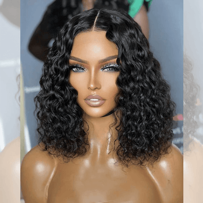 Tuneful Water Wave Human Hair Bob Wigs Elegant Short Wavy Wigs For Women 180% Density