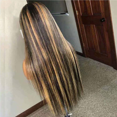 Tuneful Blonde Highlights Colored 13x6 13x4 5x5 Lace Frontal Closure Straight Wig 180% Denisty