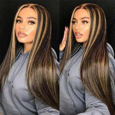 Tuneful Glueless Blonde Highlights Colored 13x6 5x5 4x6 Lace Frontal Closure Straight Wig 180% Denisty