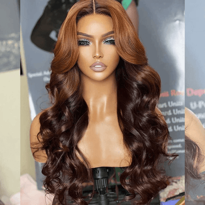 Hairstylist Works Luxurious 250% Honey Brown Ombre Colored Wigs 5x5 HD Glueless Lace Closure Human Hair Wigs
