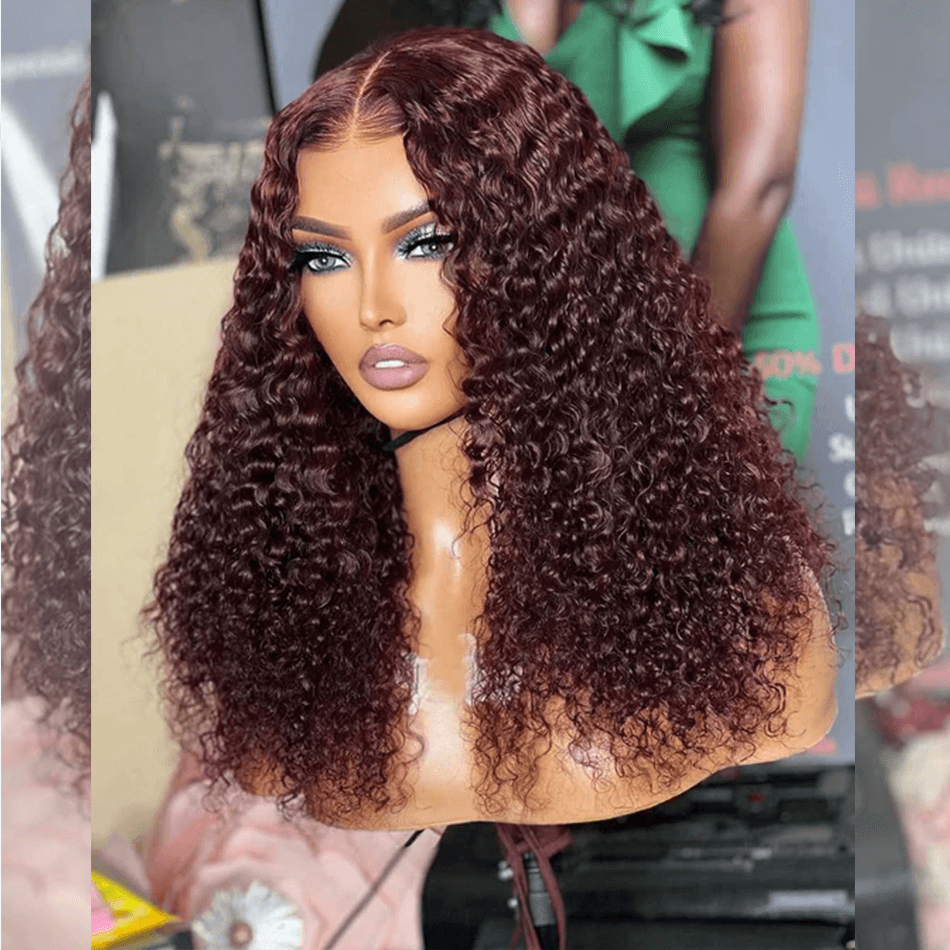 Hairstylist Works 5x5 Glueless Lace Closure Curly Human Hair Wigs 99j Wine Red Colored Wigs