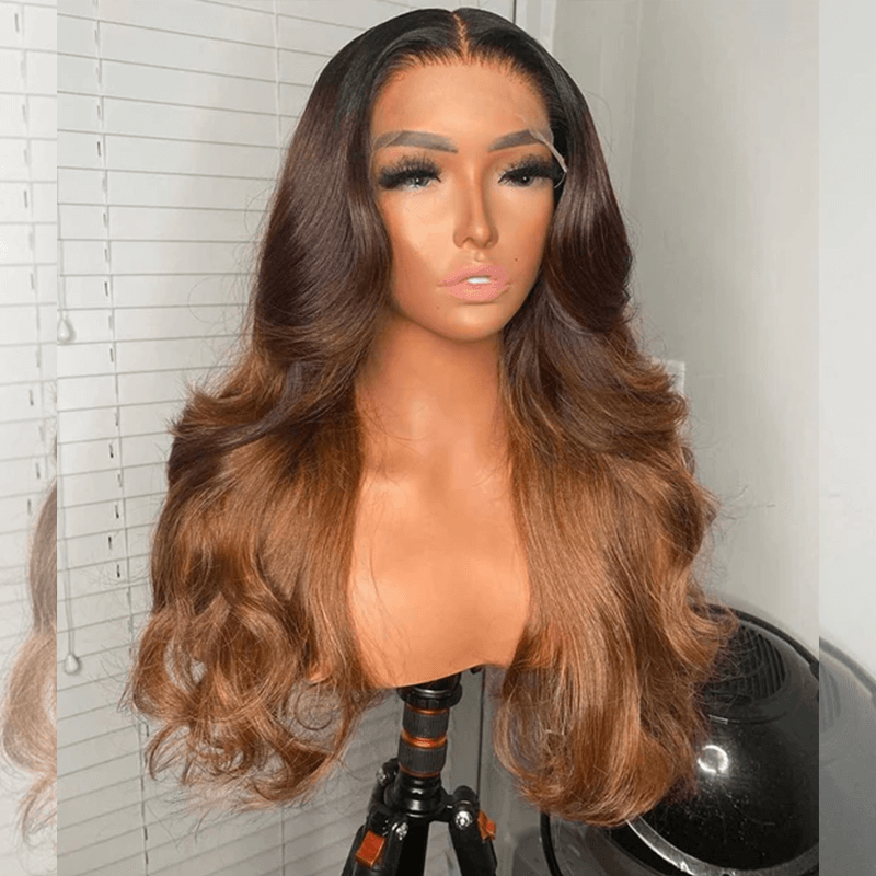 Hairstylist Works Luxurious 250% Density 13x4 HD Lace Front Human Hair Wigs 1b/4#/30# Ombre Brown Colored Wigs