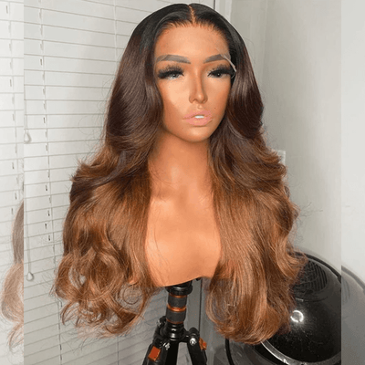 Hairstylist Works Luxurious 13x6 Lace Front Human Hair Wigs 1b/4#/30# Ombre Brown Colored Wigs