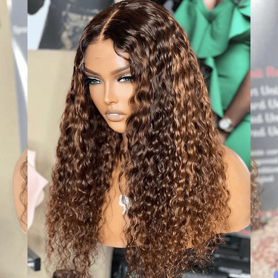 Hairstylist Works 5x5 glueless lace closure curly human hair wigs highlight mixed colored wigs