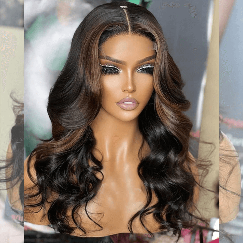 Hairstylist Works 250% Density 5x5 HD Glueless Lace Closure Highlights Brown Colored Human Hair Wigs Chest Length