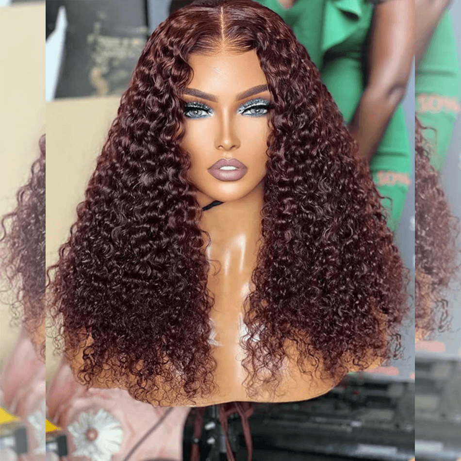 Hairstylist Works 5x5 Glueless HD Lace Closure Curly Human Hair Wigs 99j Wine Red Colored Wigs