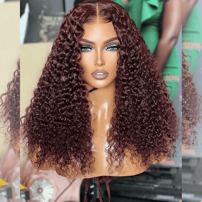 Hairstylist Works 5x5 Glueless Lace Closure Curly Human Hair Wigs 99j Wine Red Colored Wigs