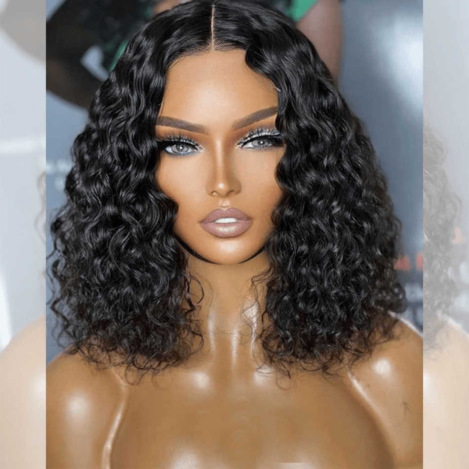 Tuneful Water Wave Human Hair Bob Wigs Elegant Short Wavy Wigs For Women 180% Density