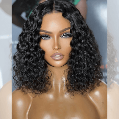 Tuneful Water Wave Human Hair Bob Wigs Elegant Short Wavy Wigs For Women 180% Density