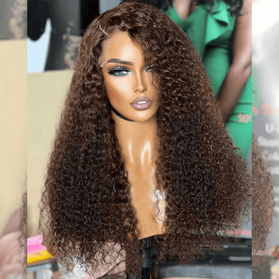 Hairstylist Works Luxury 13x6 5x5 Lace Front Closure Curly Human Hair Wigs Dark Brown Colored Wigs Full And Bouncy