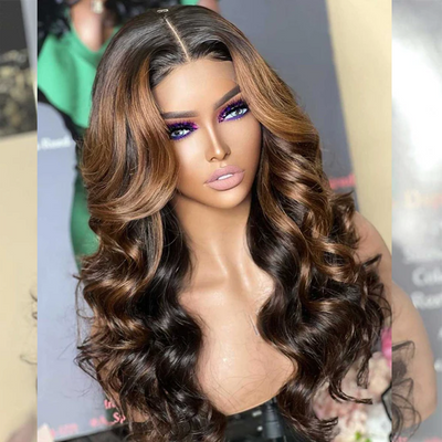 Double Drawn Hairstylist Works 6x5 Glueless Highlight Brown Colored Lace Closure Human Hair Wigs Body Wave