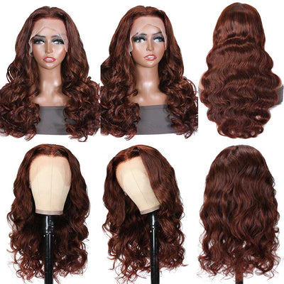 Tuneful Super Deal #33 Auburn Colored 13x4 Lace Front Human Hair Wigs Body Wave Wig 180% Density