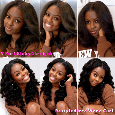 Tuneful No Lace No Glue V Part 100% Virgin Human Hair No Leave Out Kinky Straight Wigs