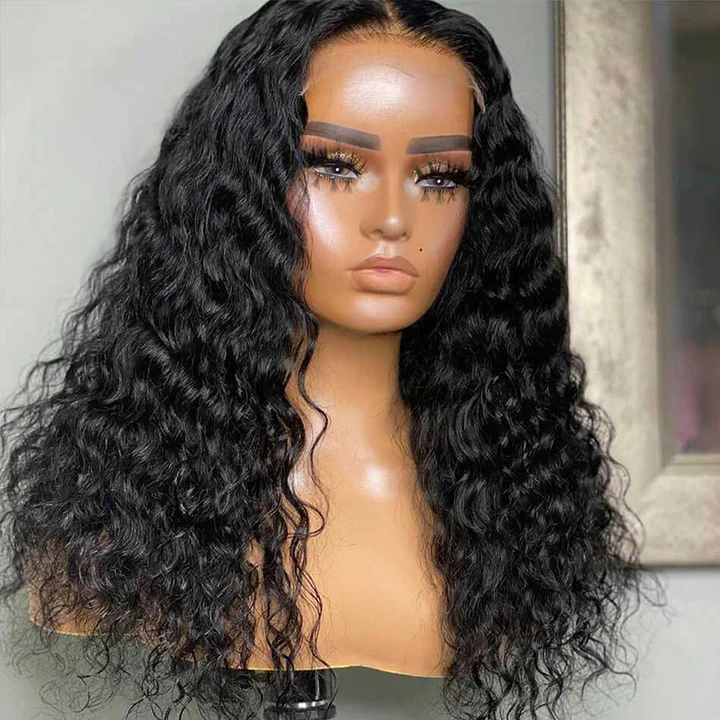 Tuneful 5x5 Transparent Water Wave Lace Closure Raw Indian Human Hair Wigs 180% Density