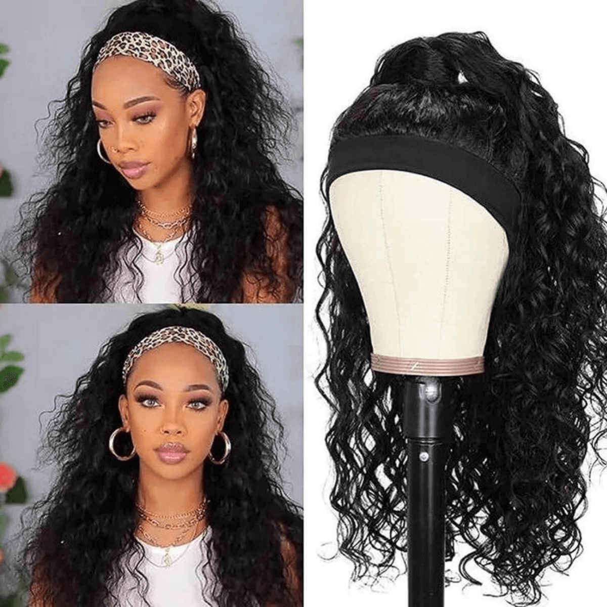 Tuneful Water Wave Headband Wigs Human Hair Wigs For Women