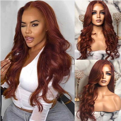 Tuneful Super Deal #33 Auburn Colored 13x4 Lace Front Human Hair Wigs Body Wave Wig 180% Density