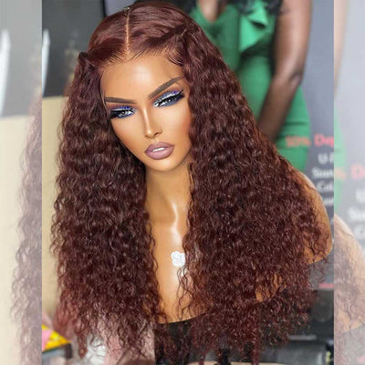 Tuneful Glueless #33 Auburn Colored 13x6 5x5 6x5 Lace Front Closure Human Hair Wigs Jerry Curly Wigs 180% Density