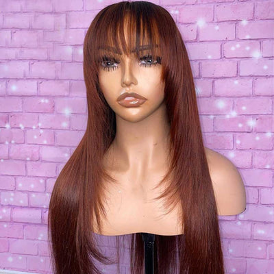 Tuneful Layered Cut With Bang Auburn Colored Glueless Human Hair Wig