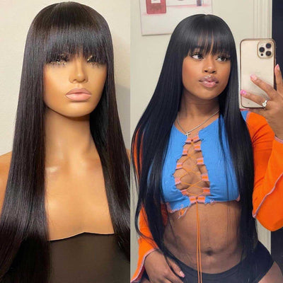 Tuneful Human Hair Wigs With Bang Affordable Machine Made Fashion Wig