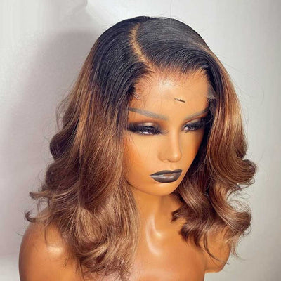 Tuneful Lace Front Closure Wigs Elegant Short 1b/30# Ombre Brown Colored Human Hair Bob Wigs For Women 180% Density