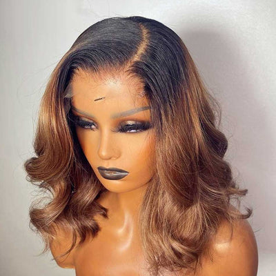 Tuneful Lace Front Closure Wigs Elegant Short 1b/30# Ombre Brown Colored Human Hair Bob Wigs For Women 180% Density