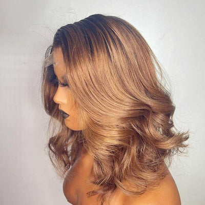 Tuneful Glueless Elegant Short 1b/30# Ombre Brown Colored Human Hair Bob Wigs For Women 180% Density
