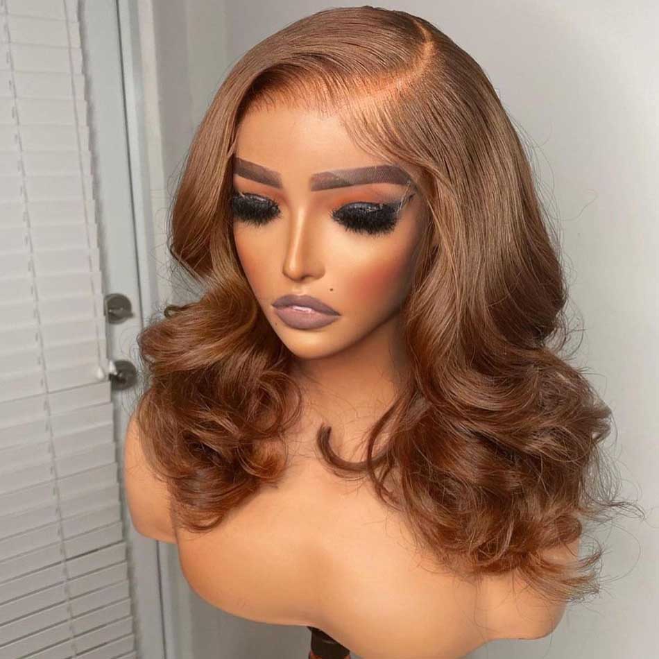 Hairstylist Works Elegant Short Light Honey Brown Colored 13x4 Lace Front Human Hair Wigs Dora