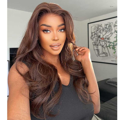 Tuneful Super Deal Chocolate Brown #4 Colored 13x4 Lace Frontal Human Hair Body Wave Frontal Wigs 180% Desnity