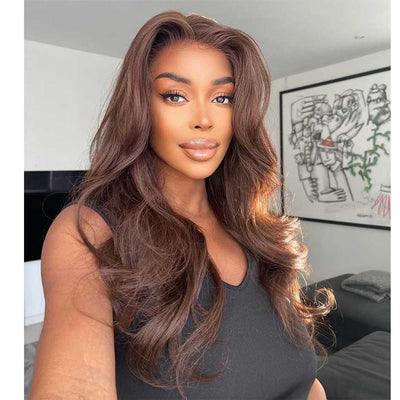 TunefulTuneful 13x6 5x5 HD Glueless Lace Front Closure Human Hair Wigs Chocolate Brown Body Wave Frontal Wigs 180% Desnity