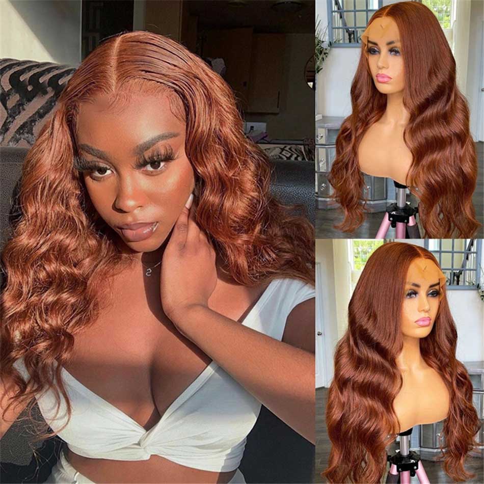 Tuneful #30 Brown Colored 13x4 5x5 Glueless HD Lace Frontal Closure Human Hair Wigs Body Wave Wigs 180% Density