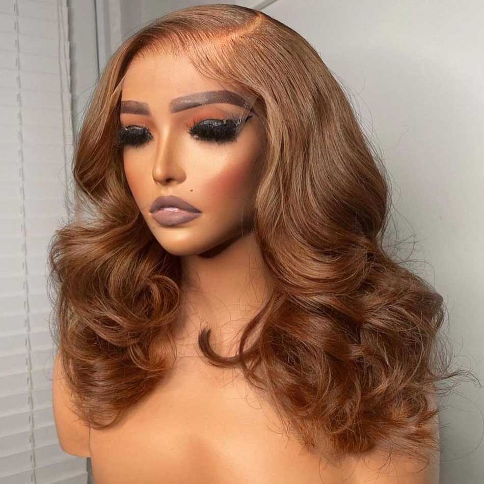 Hairstylist Works Elegant Short Light Honey Brown Colored 13x4 Lace Front Human Hair Wigs Dora