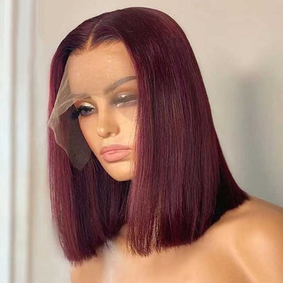 Tuneful 99J Burgundy Colored Short Bob 13x4 4x4 Lace Frontal Closure Human Hair Wigs 180% Density