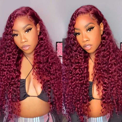 Tuneful Burgundy Color 13x4 5x5 Glueless HD Lace Front Closure Human Hair Wigs Curly Frontal Wigs 180% Density