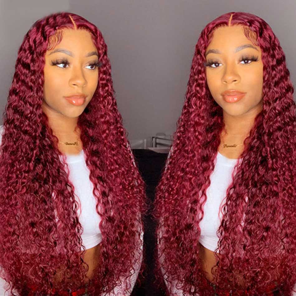 Tuneful Burgundy Color 13x6 6x5 Glueless Lace Front Closure Human Hair Wigs Curly Wigs