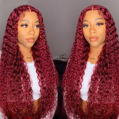 Tuneful Glueless Burgundy Color 13x6 5x5 4x6 Glueless Lace Front Closure Human Hair Wigs Curly Wigs 180% Density