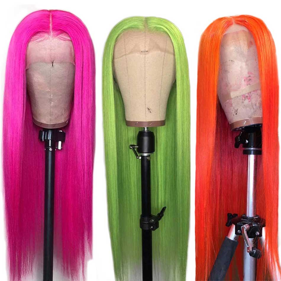 Tuneful Special Customise 13x4 13x6 Colored Lace Front Human Hair Wigs Platinum Blonde Orange Grey Green Red 613 Frontal Wigs 180% Density