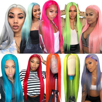 Tuneful Special Customise 13x4 13x6 Colored Lace Front Human Hair Wigs Platinum Blonde Orange Grey Green Red 613 Frontal Wigs 180% Density