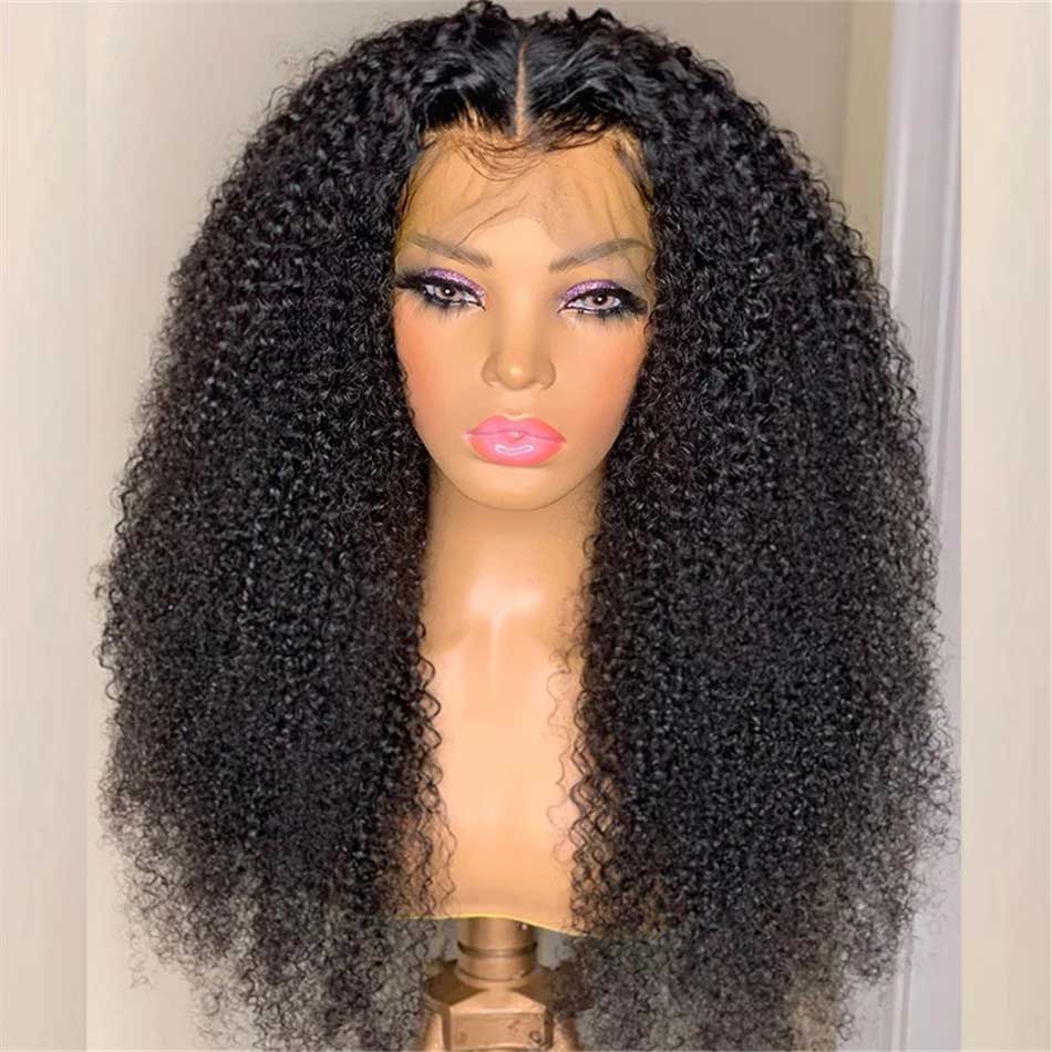 Tuneful Mongolian Kinky Curly 13x4 13x6 Transparent Lace Front Human Hair Wigs Skin Melt Frontal Wigs 180% Density