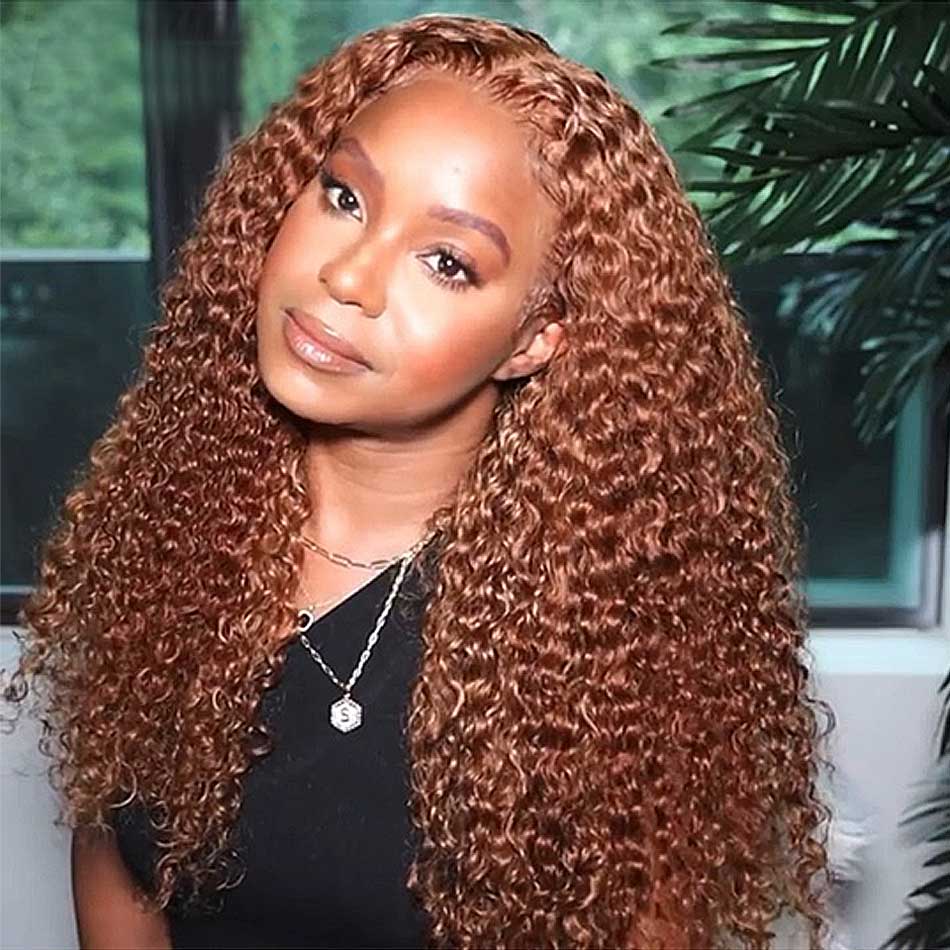 Tuneful Glueless Ginger Brown Colored 13x6 5x5 4x6 Lace Curly Human Hair 180% Density Wigs