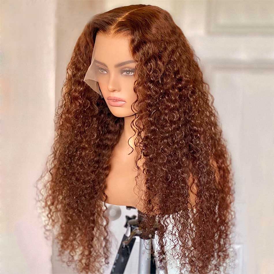 Tuneful Glueless Ginger Brown Colored 13x6 5x5 4x6 Lace Curly Human Hair 180% Density Wigs