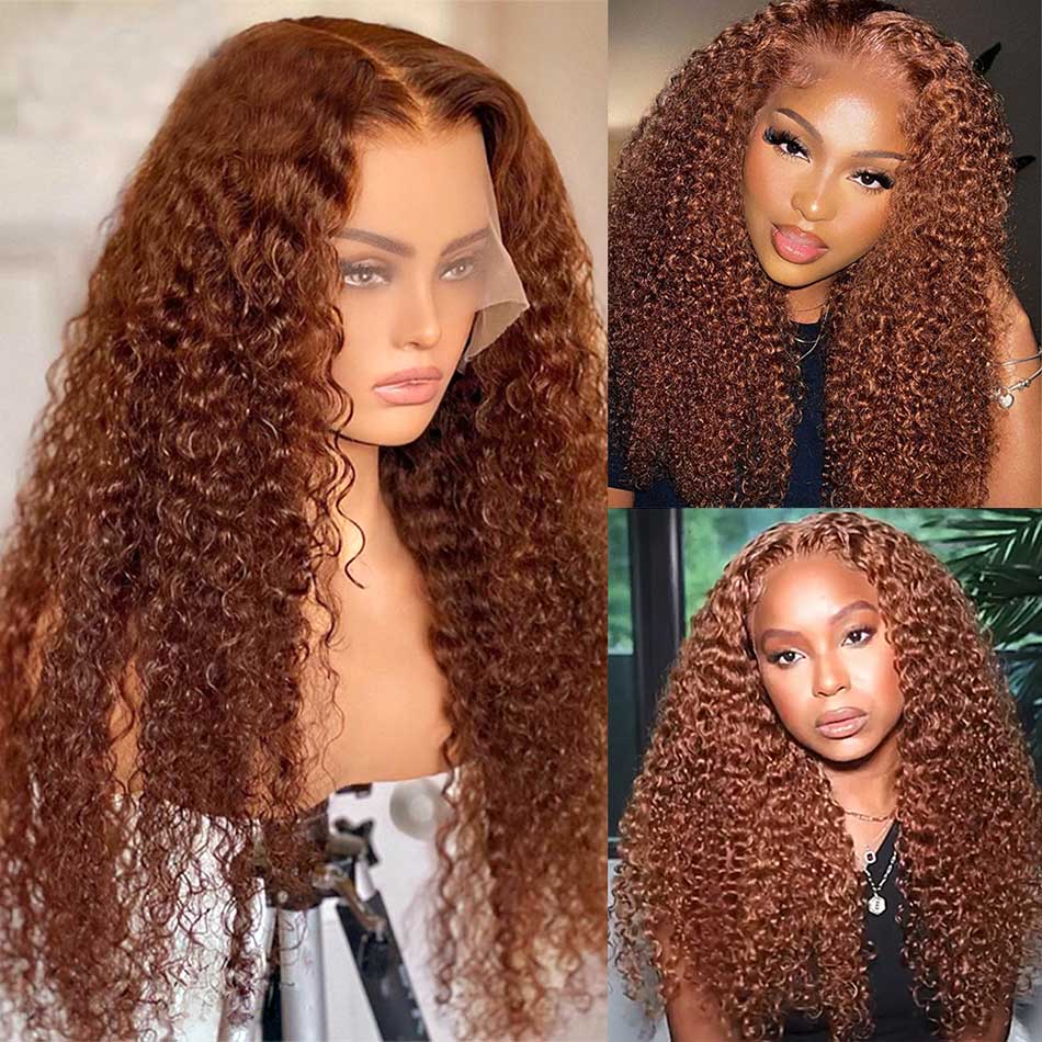 Tuneful Glueless Ginger Brown Colored 13x6 5x5 4x6 Lace Curly Human Hair 180% Density Wigs