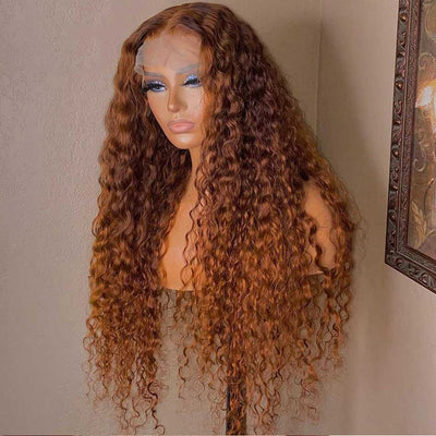 Tuneful Ginger Colored Curly Human Hair Wigs 13x6 13x4 5x5 Lace Front Closure 180% Density Wigs