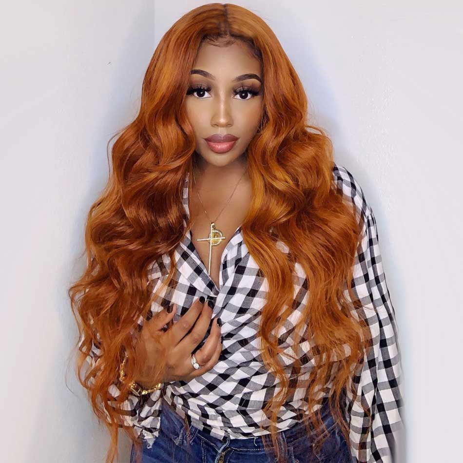 Tuneful Glueless Ginger Orange Color 13x6 5x5 4x6 Lace Front Closure Human Hair Wigs Body Wave Wigs 180% Density  Ashley Bedeck Recommend