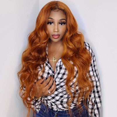 Tuneful Glueless Ginger Orange Color 13x6 5x5 6x5 Lace Front Closure Human Hair Wigs Body Wave Wigs 180% Density  Ashley Bedeck Recommend