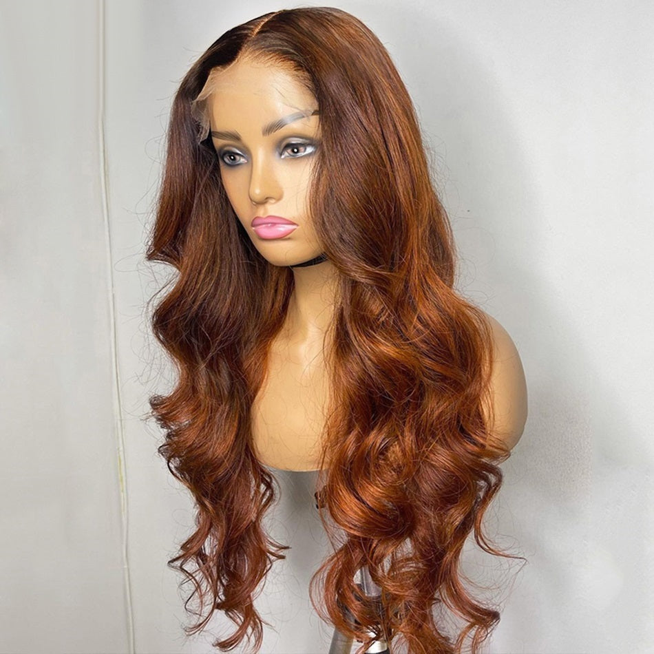 Tuneful Copper Brown Colored 13x4 5x5 HD Lace Front Closure Human Hair Wigs Body Wave Frontal Wigs 180%