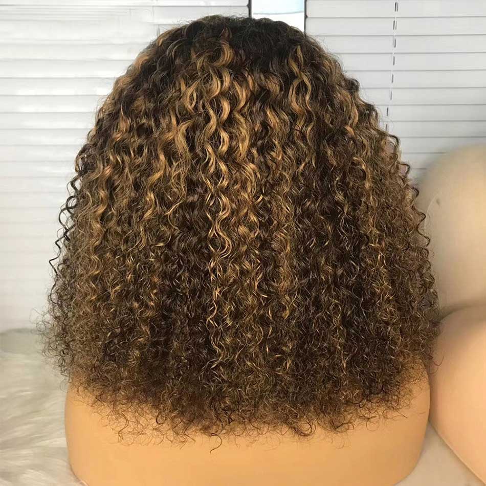 Tuneful Highlight Curly Bob Wigs Colored Human Hair Frontal Closure Wig