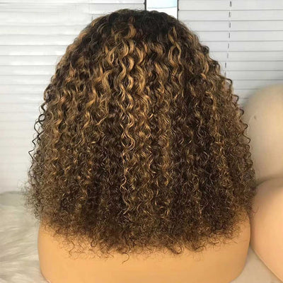 Tuneful Highlight Curly Bob Wigs Colored Human Hair Frontal Closure Wig