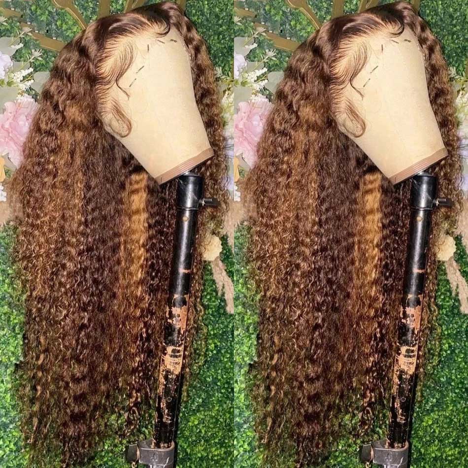 Tuneful Highlight Curly Wigs 13x4 5x5 HD Lace Front Closure Colored Human Hair Wigs 180% Density
